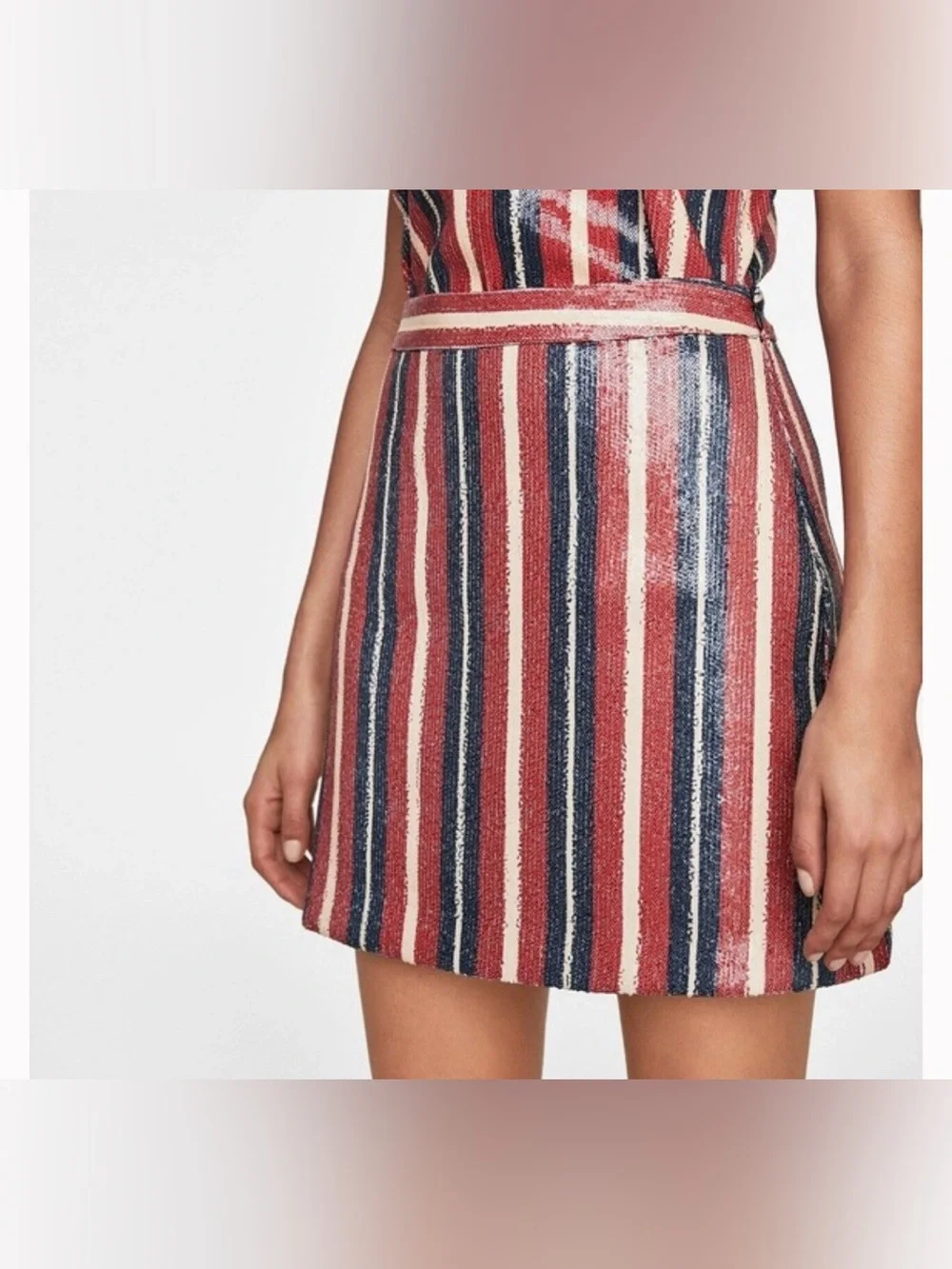 Rare EUC Zara Sequin Striped Skirt - Red, Navy & White - Size Small